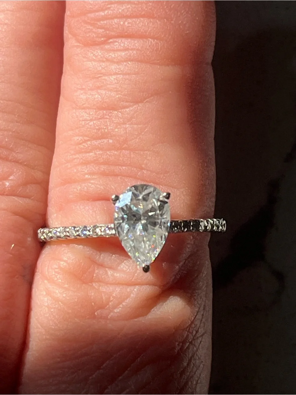 14k White Gold Pear-Shaped Moissanite Pavé Engagement Ring